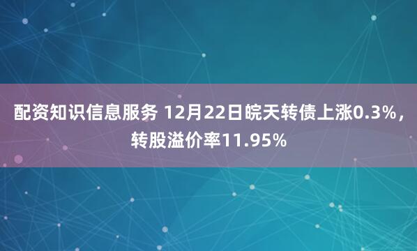 配资知识信息服务 12月22日皖天转债上涨0.3%,转股溢价率11.95%